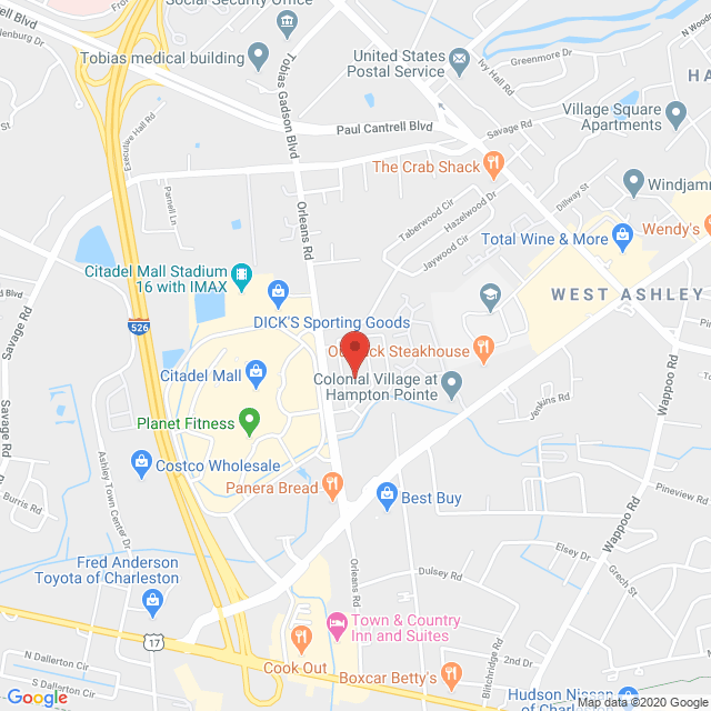 Map to Chiropractic Office and Fitness Center in Charleston South Carolina where we specialize in back pain sciatica, and provide fitness to get you back on your feet in Charleston, SC